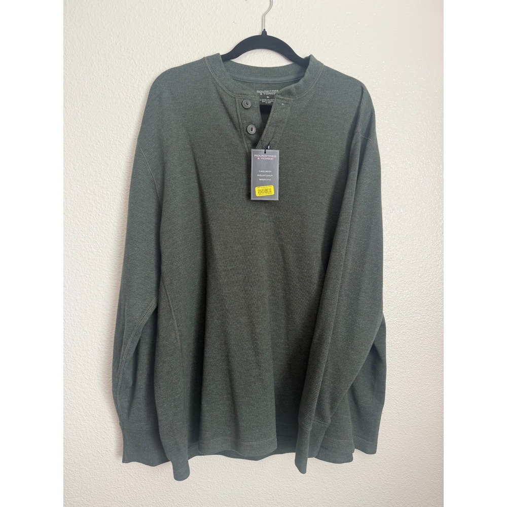 Roundtree & Yorke Henley T-Shirt Mens XL Gray Waffle Knit Long Sleeve Thermal